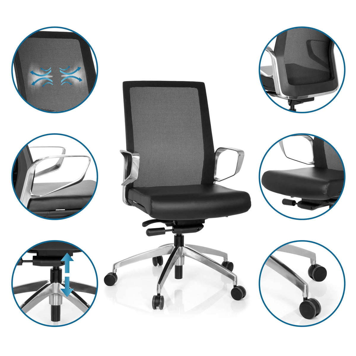 Professional Office Chair PROVIDER NET in black with mesh back, armrests and height-adjustable base by hjh OFFICE