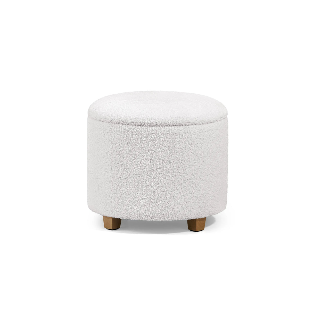 White upholstered stool Storiano S with textured fabric cover and four short wooden legs by hjh LIVING – 360-degree view (front view 0°)