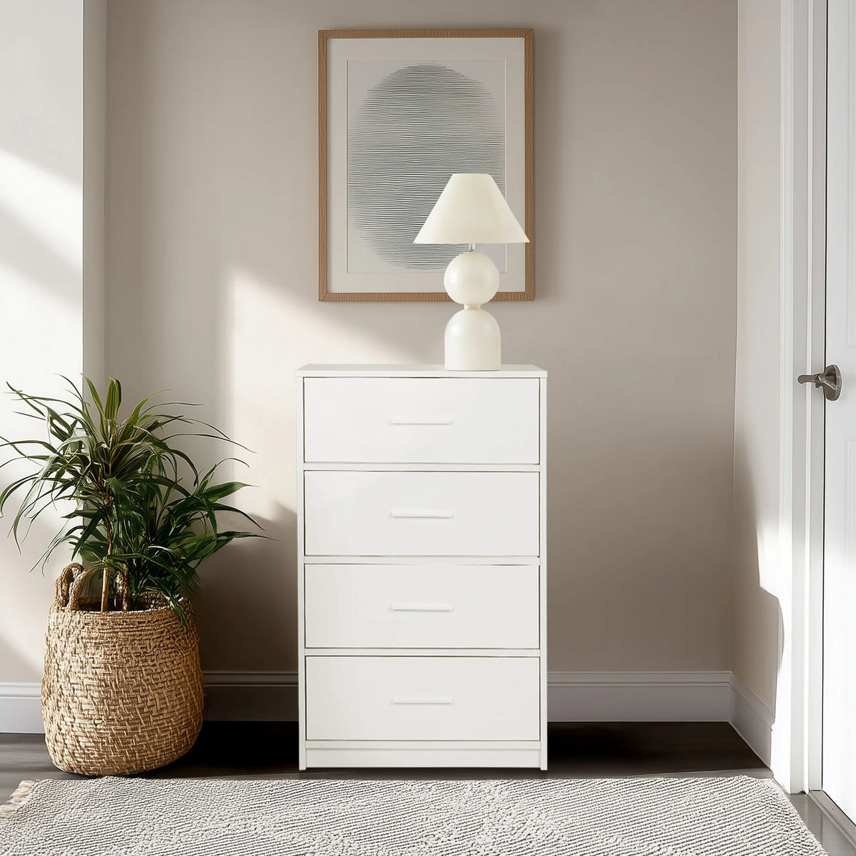 White Chest of drawers ESTORIA with four drawers and simple handles by hjh LIVING