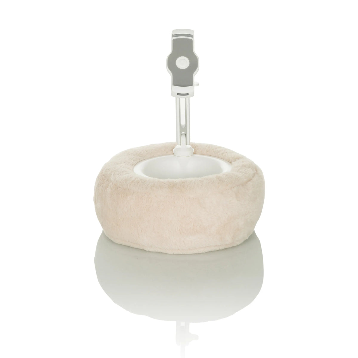 Beige Mobile phone & tablet holder COMFILAP II with plush ring cushion by hjh OFFICE – 360-degree view (front view 0°)