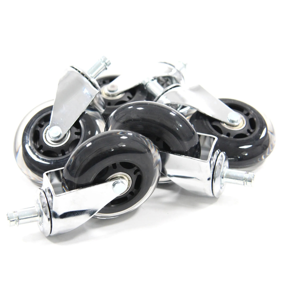 Fünf silberne Stuhlrollen 5x ROLO SKATE CT 11mm/75mm für Hartböden mit schwarzen Laufflächen von hjh OFFICE