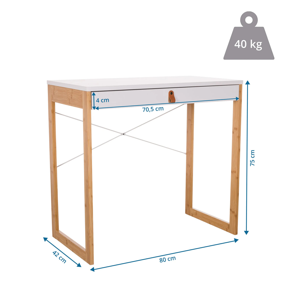 Dimensional drawing of the Office Desk TAROLO II with 80 × 42 cm and 75 cm height by hjh LIVING