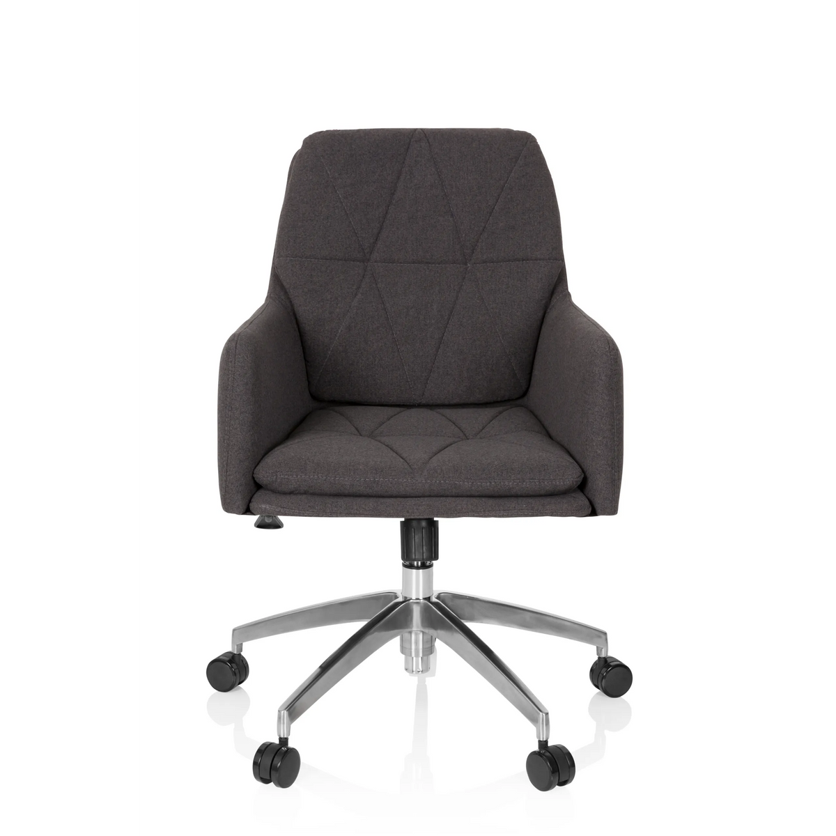 Dark grey Home Office Chair SHAKE 350 with quilted pattern and five-caster base by hjh OFFICE – 360-degree view (front view 0°)