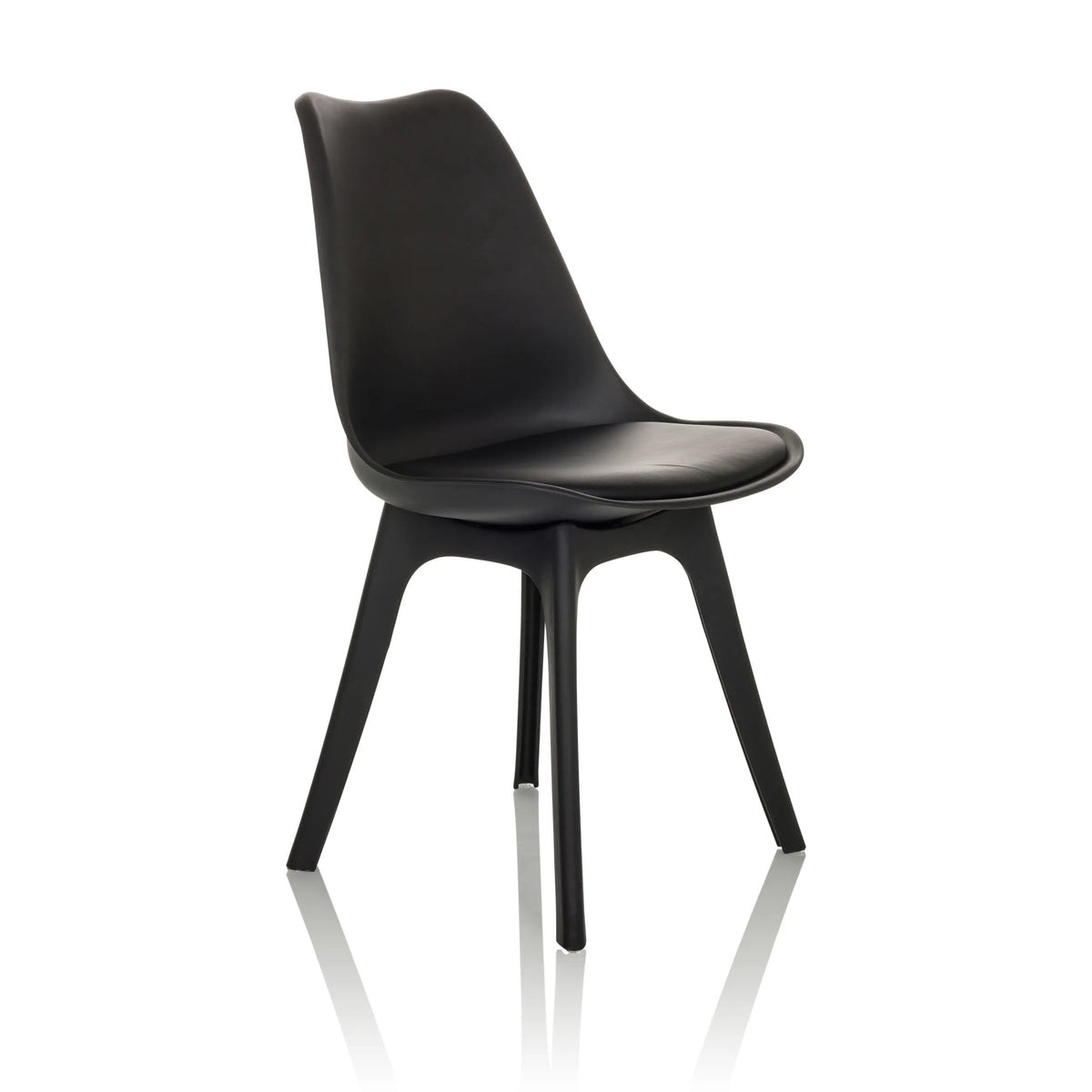 Black Shell chair SCANDI P with four legs by hjh OFFICE – 360-degree view (front three-quarter view 45°)