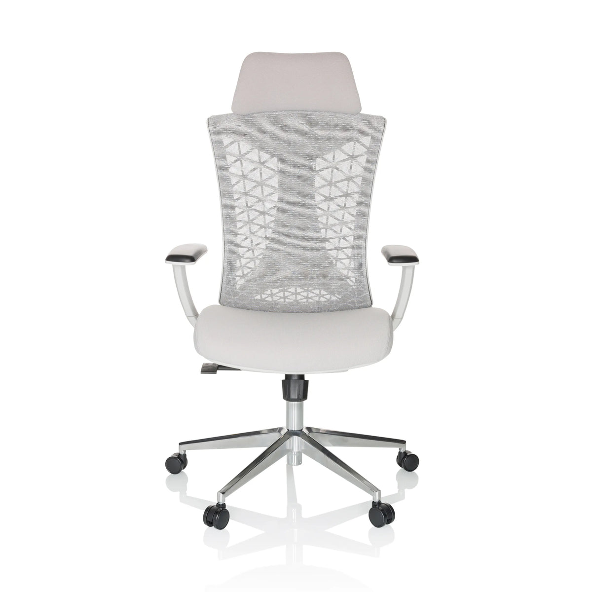 Grey Professional Office Chair FALEO W with mesh back and five-caster base by hjh OFFICE – 360-degree view (front view 0°)