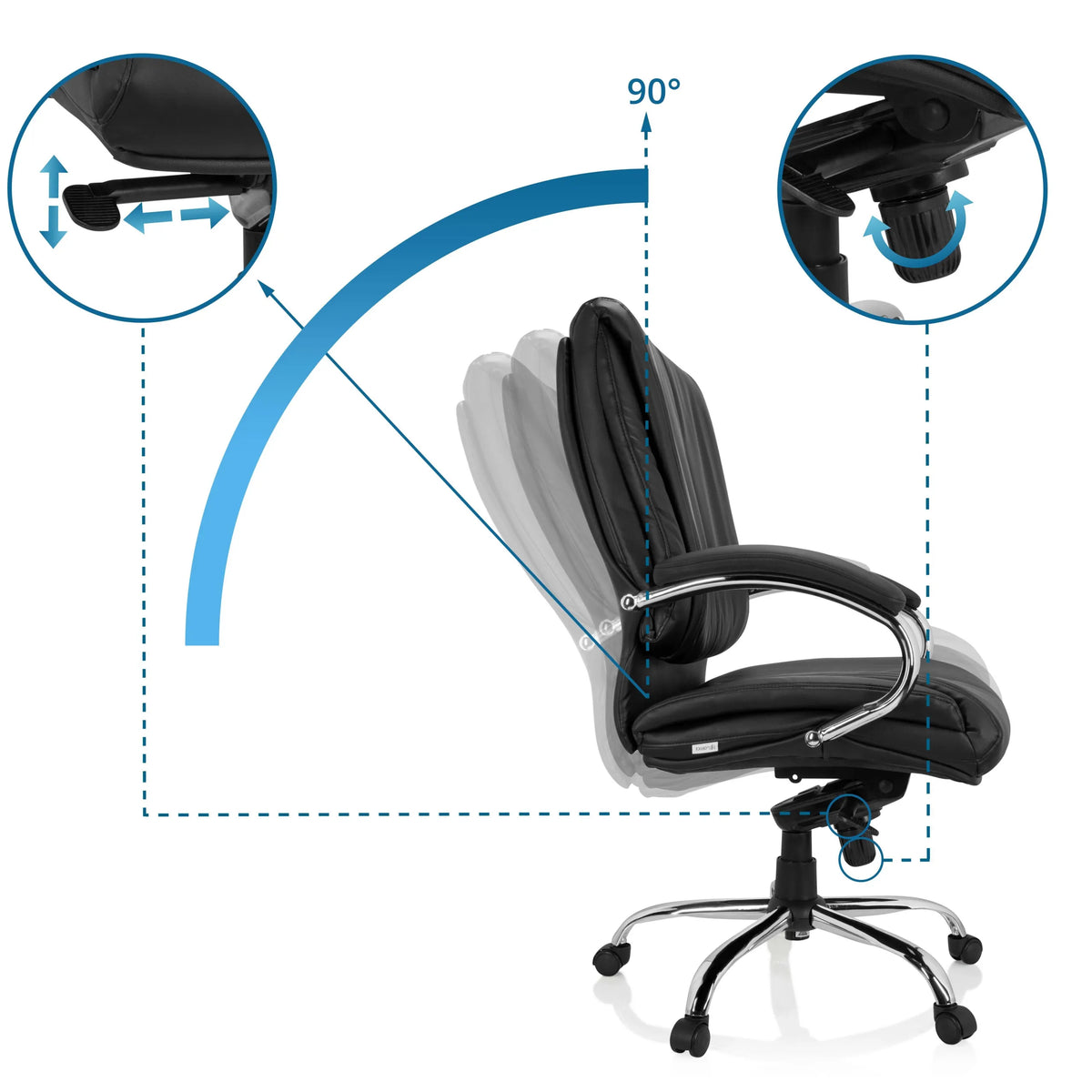 Adjustable backrest with 90° tilt and height adjustment of the Swivel Chair XXL H 100 by hjh OFFICE