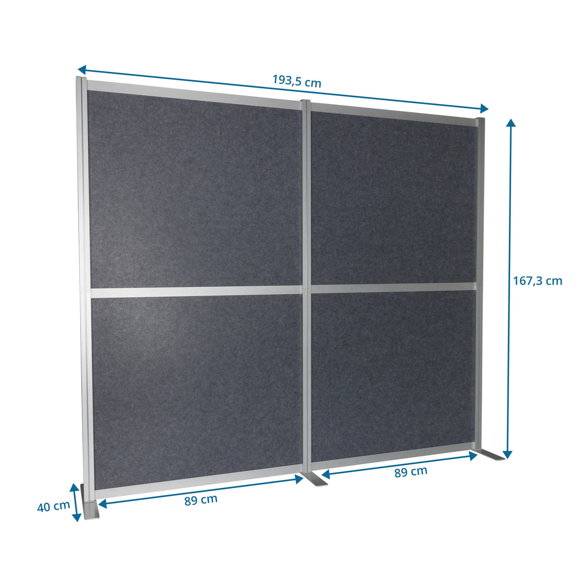Dimensional drawing of the Partition wall FLEXMIUT MODUL, 193.5 × 167.3 cm in grey by hjh OFFICE