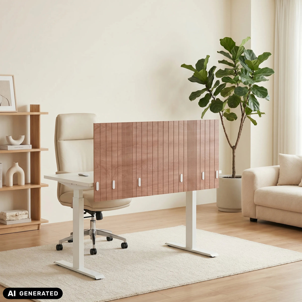 Brown Table partition FLEXMIUT ROLL W with longitudinal grooves on a white desk by hjh OFFICE