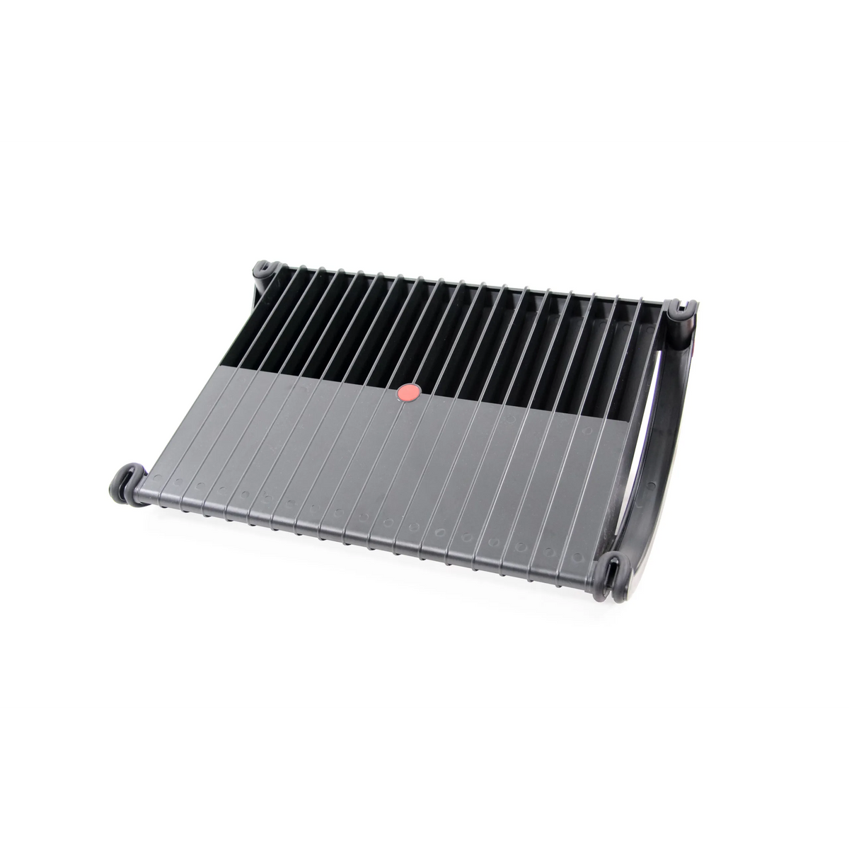 Black Footrest PODI with ribbed structure and side handles by hjh OFFICE – 360-degree view (front three-quarter view 28°)