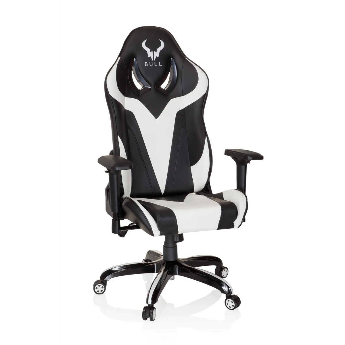 Black and white Gaming chair PROMOTER I with armrests and a five-caster base by hjh OFFICE – 360-degree view (front view 20°)