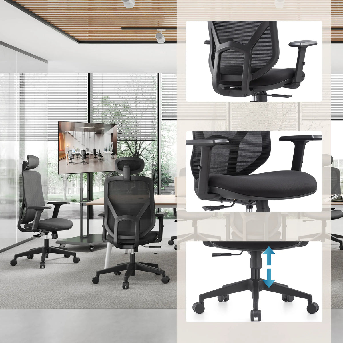Home Office Chair BLACORE in black with adjustable armrests and height-adjustable base by MyBuero