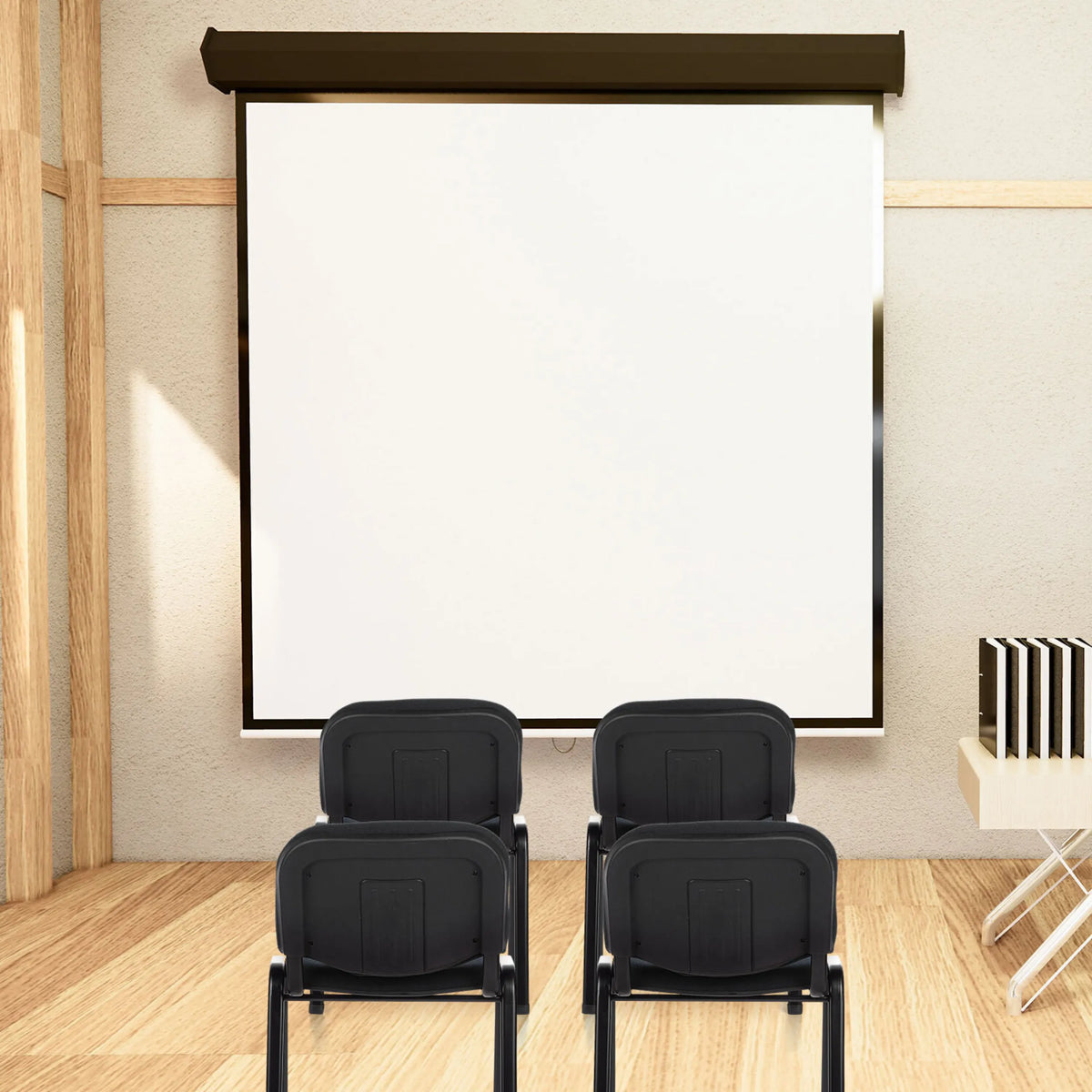 Four-legged chairs XT 600 SW in black in front of a white projection screen by hjh OFFICE