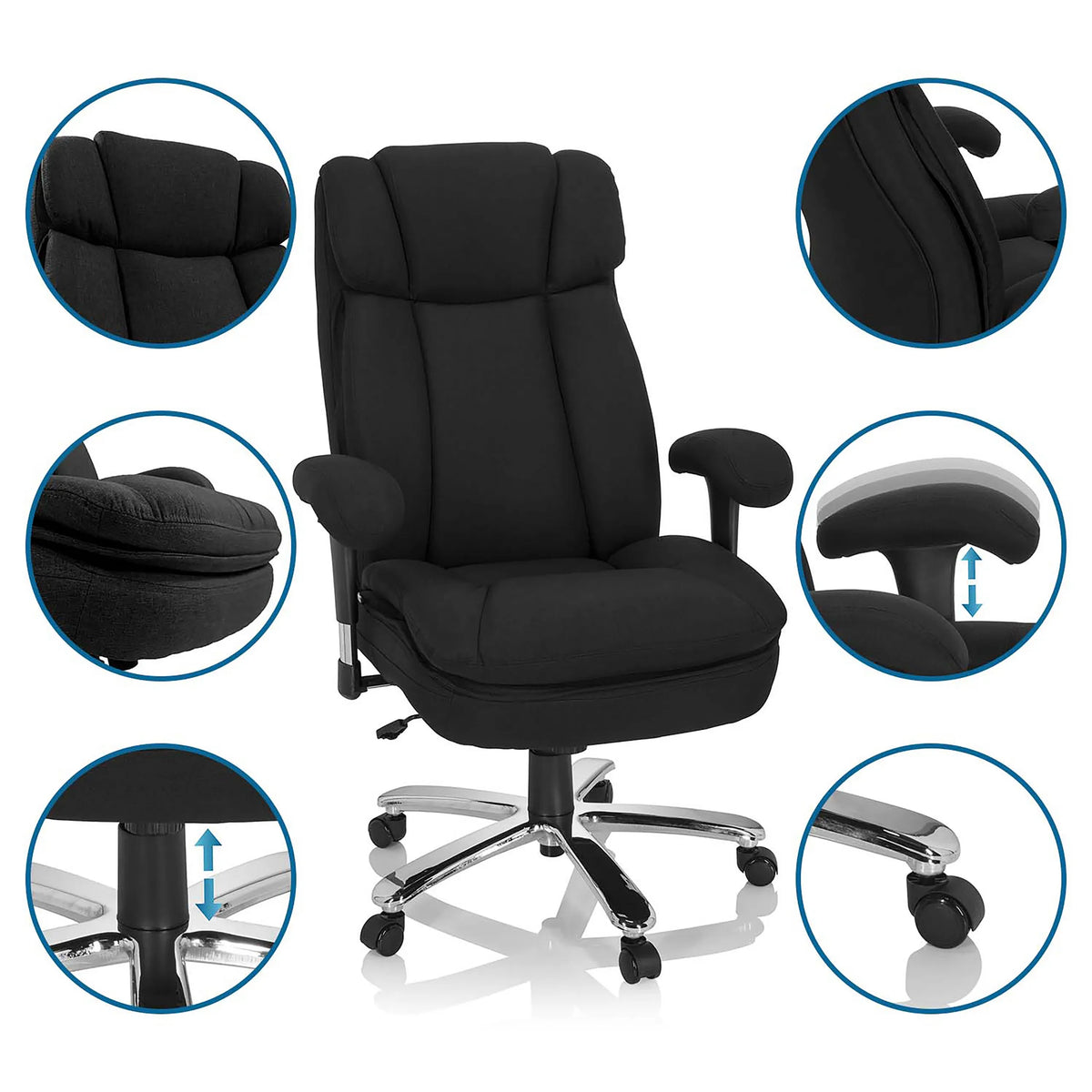 Black Swivel Chair BUILDER XXL I with fabric upholstery, adjustable height and castors by hjh OFFICE