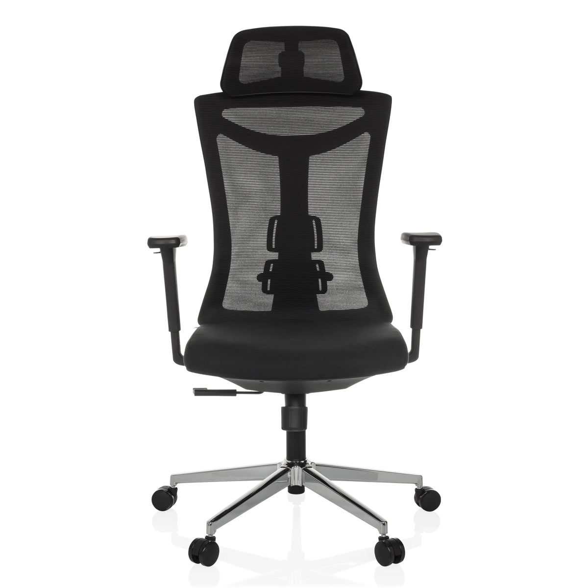 Black Professional Office Chair KAMIAK with mesh back and five-caster base by hjh OFFICE – 360-degree view (front view 0°)