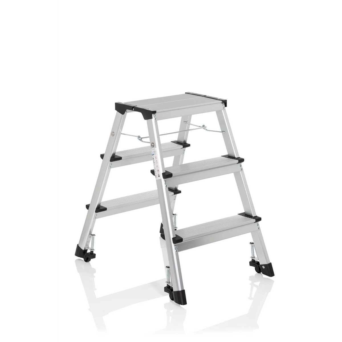 Silver Folding Ladder SOLID IV made of aluminium with three steps by hjh OFFICE – 360-degree view (front three-quarter view 40°)