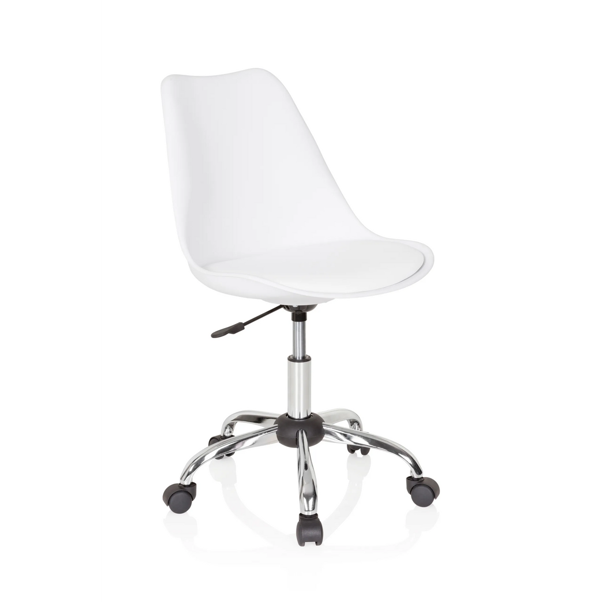 White Home Office Chair FANCY PRO with star base and five castors by hjh OFFICE – 360-degree view (front three-quarter view 40°)