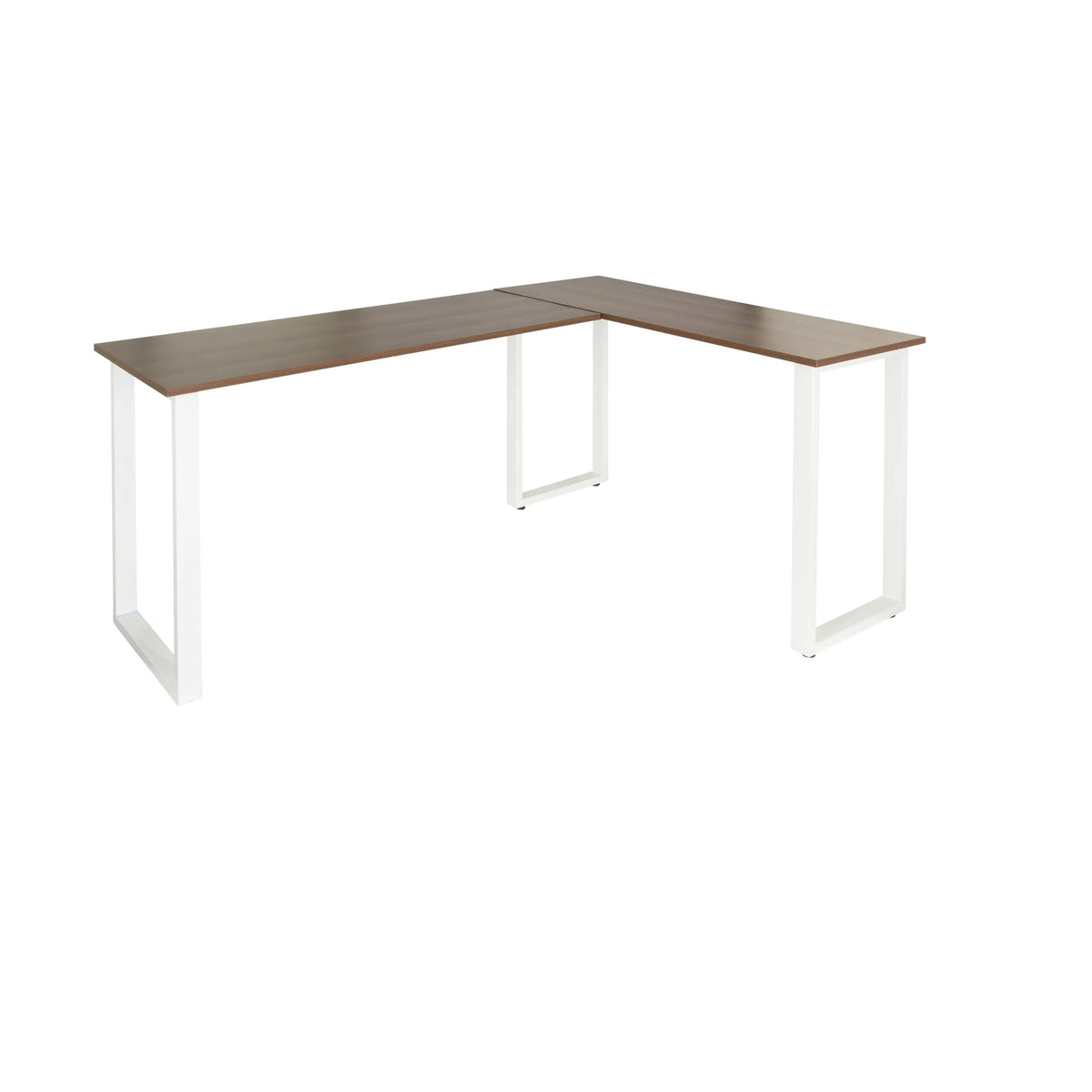 Corner desk WORKSPACE BASIC I in walnut effect with white U-legs by hjh OFFICE – 360-degree view (front view 0°)