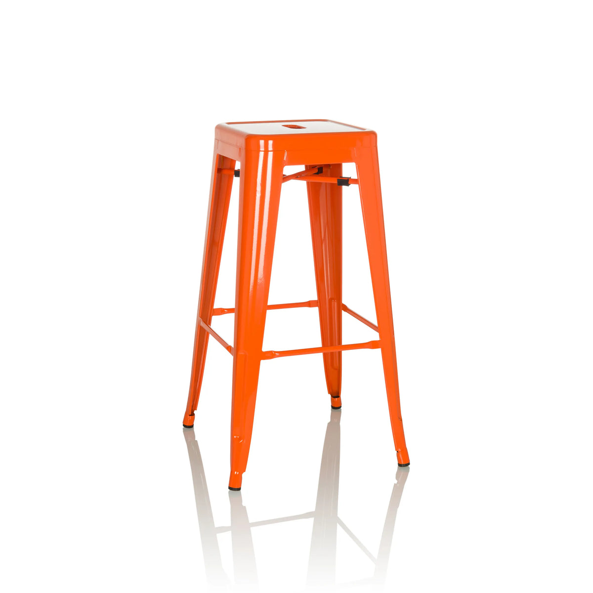 Orange Bar stool VANTAGGIO HIGH with four legs and integrated footrests by hjh OFFICE – 360-degree view (side profile 105°)