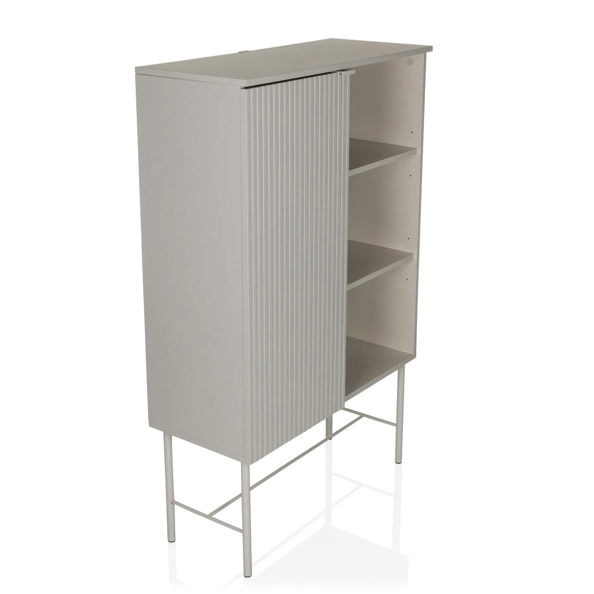 Grey Shelf SIO with a ribbed door compartment, two open shelves and frame by hjh LIVING – 360-degree view (front three-quarter view 45°)