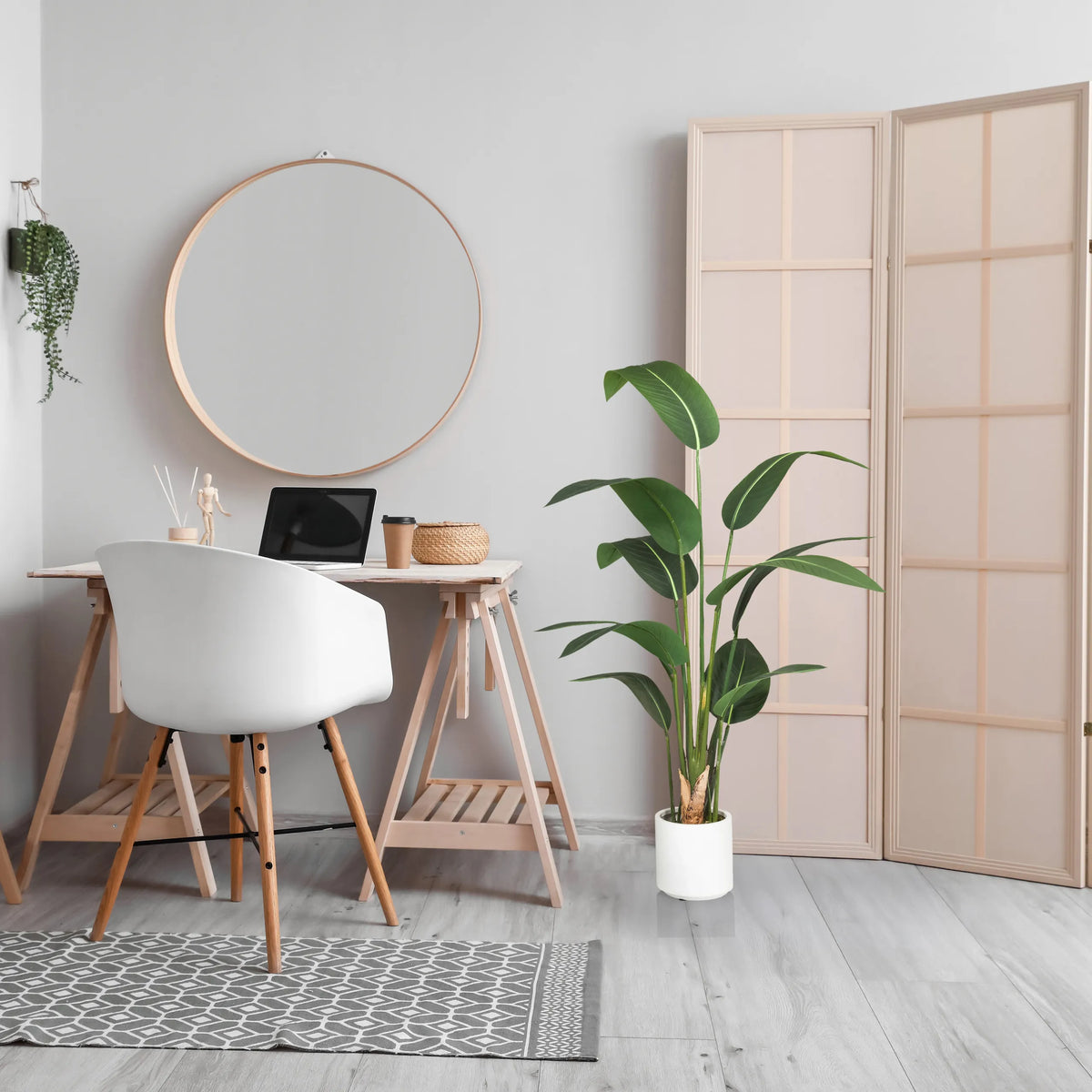 Green Artificial plant STRELITZIA in a white pot in a bright room by hjh OFFICE