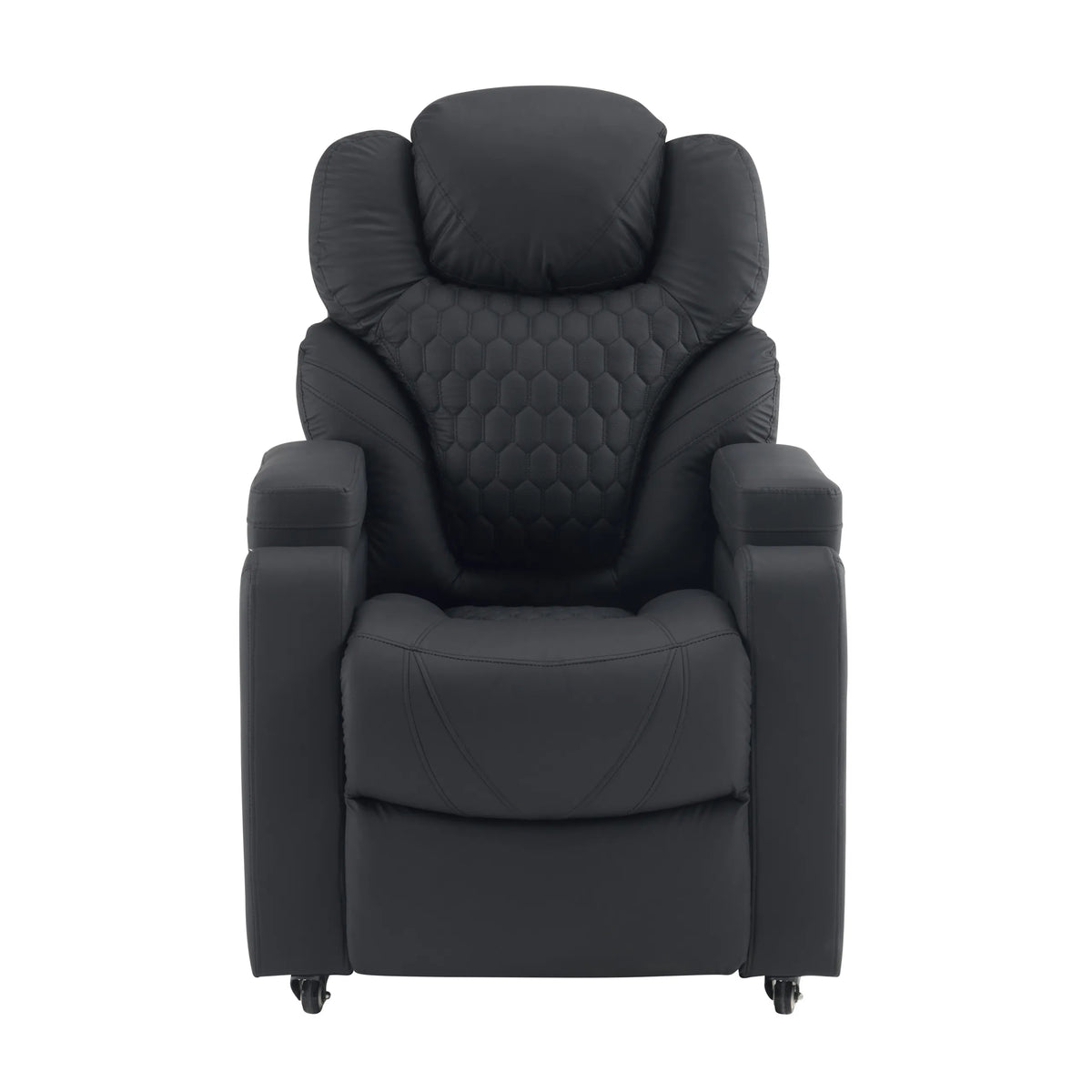 Black Lounge Chair Game Sport RX with honeycomb stitching on the backrest and castors by hjh OFFICE – 360-degree view (front view 0°)