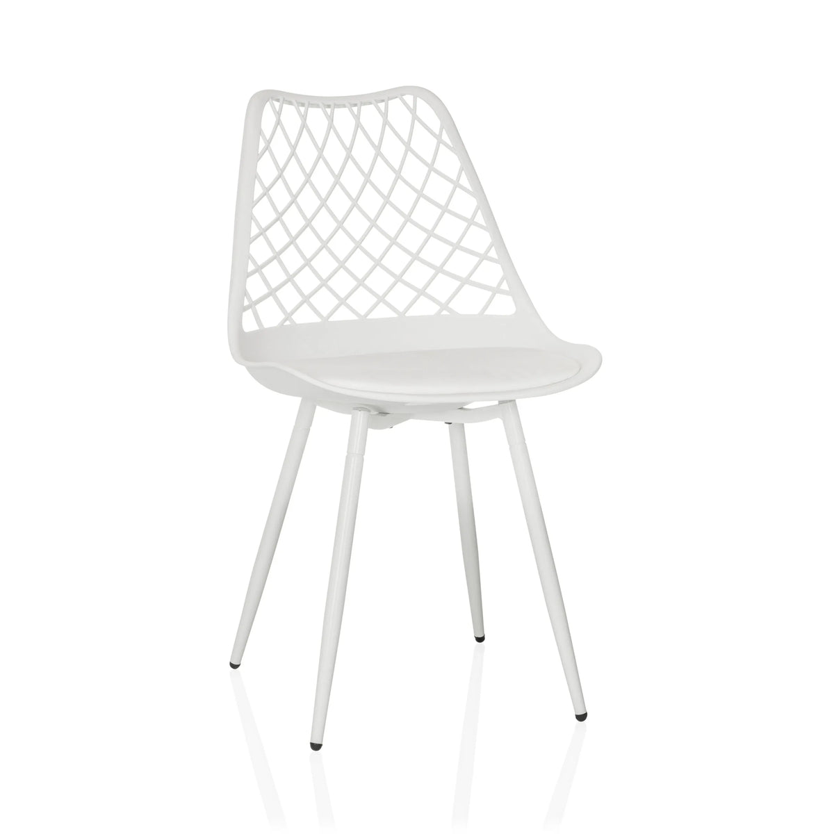 White Outdoor chair BEGIO S with a grid backrest and four legs by hjh LIVING – 360-degree view (front view 15°)