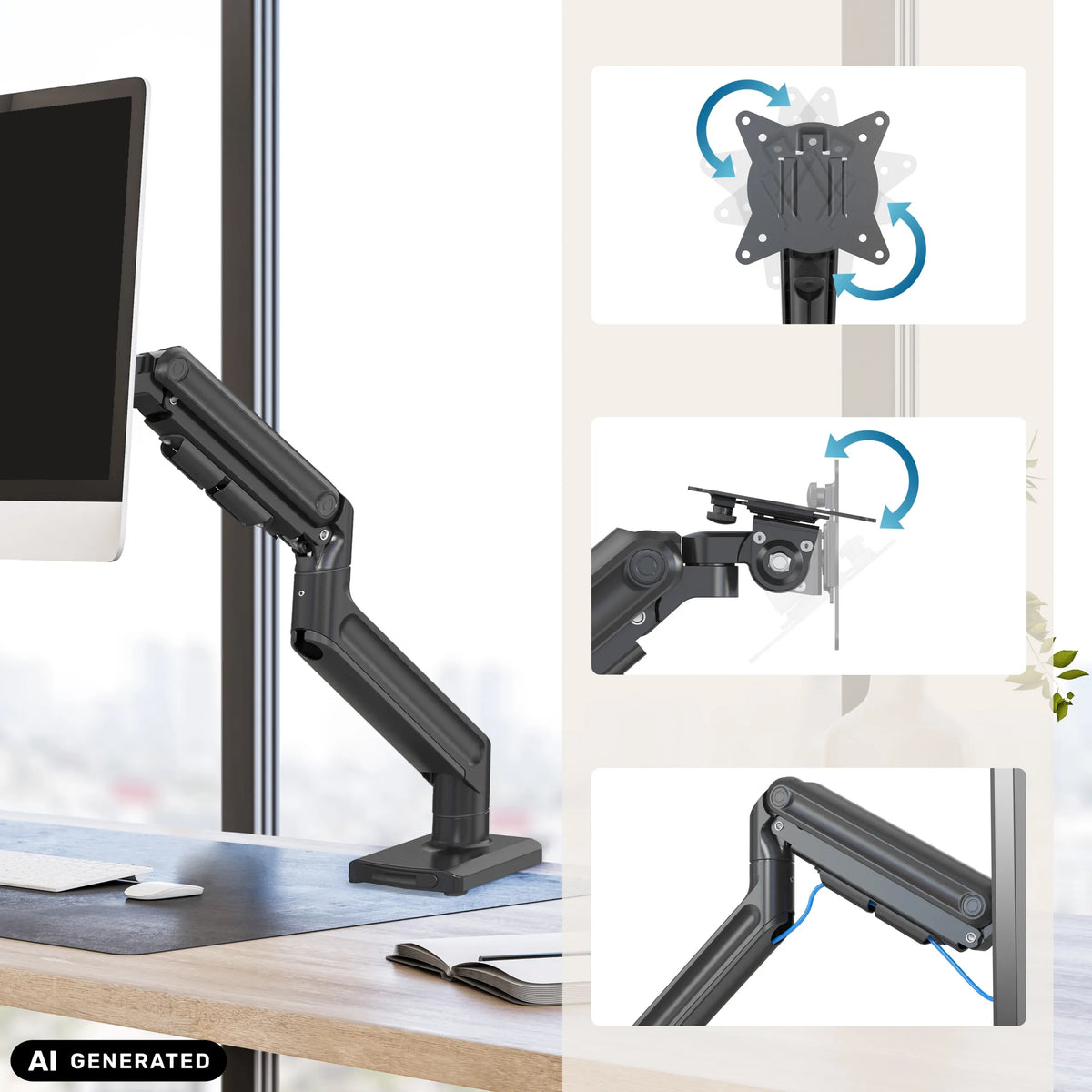 Adjustable joints and mounting plate of the VM-MG1S monitor mount by hjh OFFICE (AI-generated image)