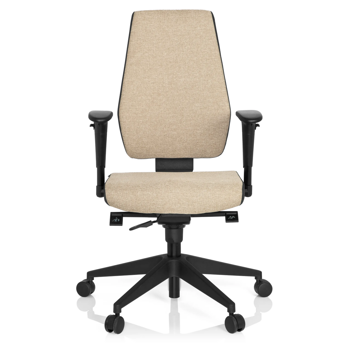Beige Professional Office Chair PRO-TEC 500 with armrests and a black five-caster base by hjh OFFICE – 360-degree view (front view 0°)