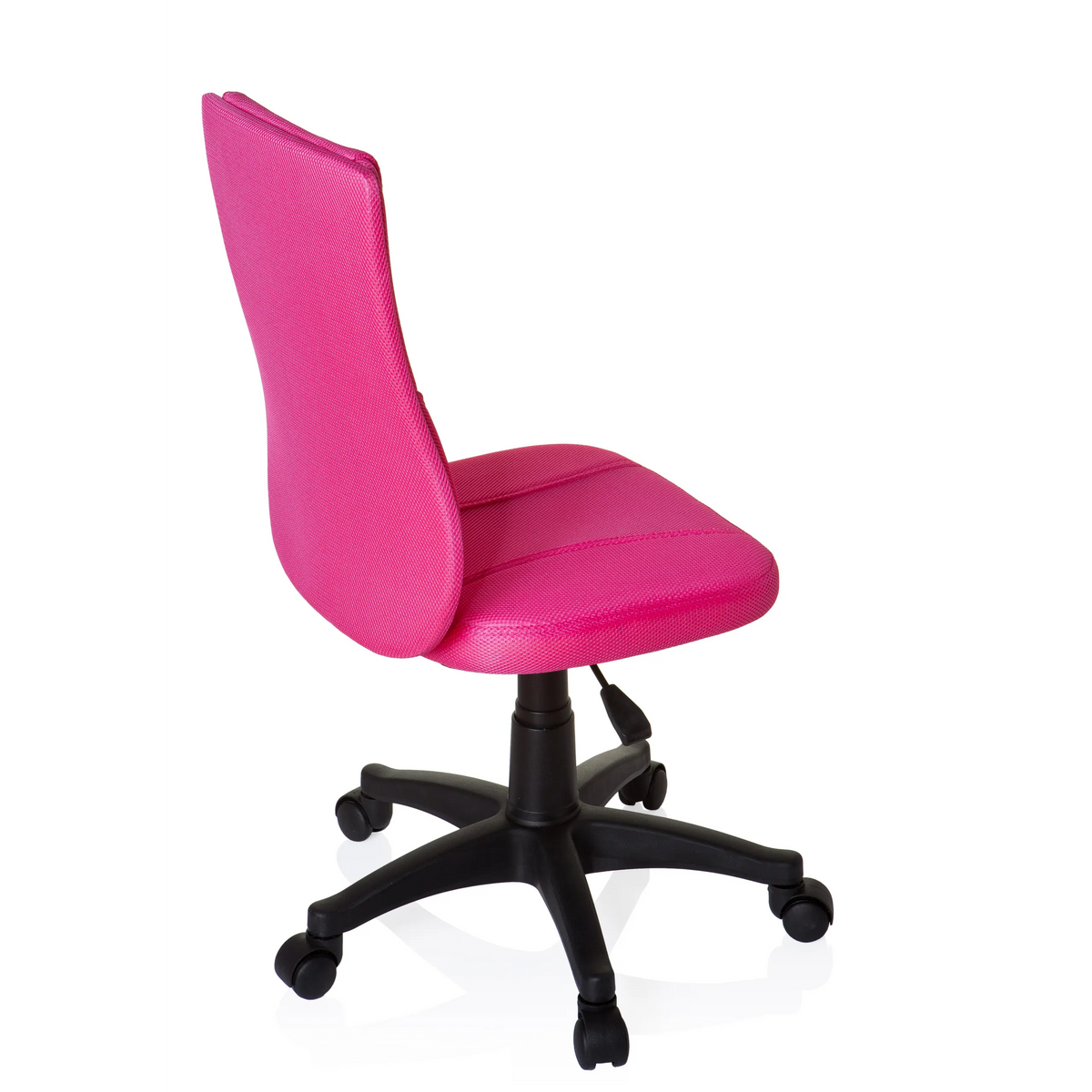 Pink Swivel Chair – Children KIDDY BASE with mesh back and black five-caster base by hjh OFFICE – 360-degree view (rear three-quarter view 120°)