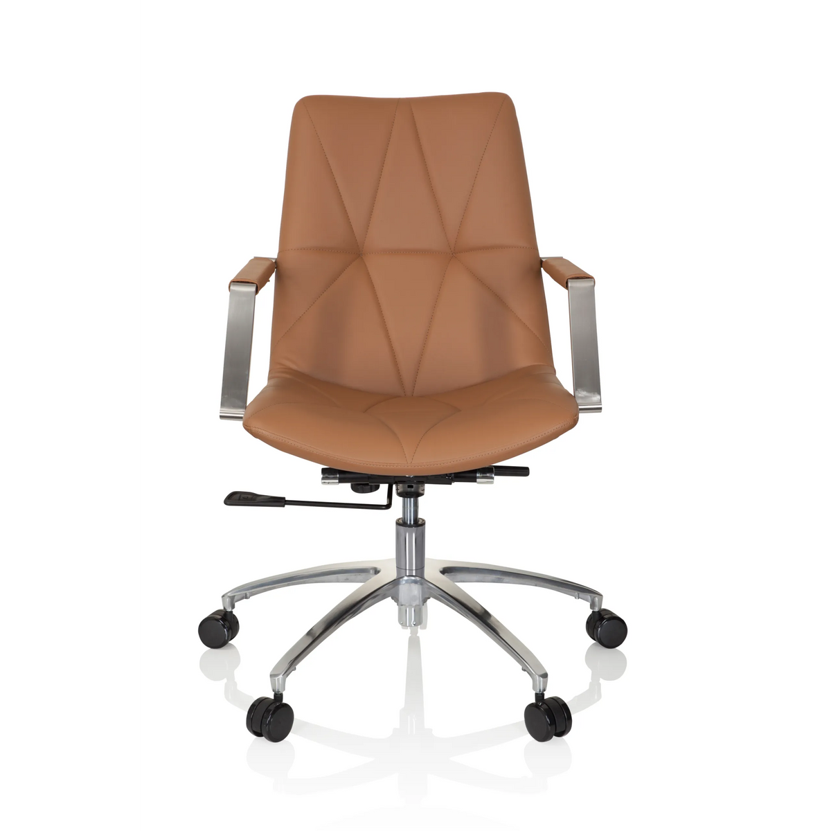 Camel Home Office Chair SARANTO II with quilting and five-caster base by hjh OFFICE – 360-degree view (front view 0°)