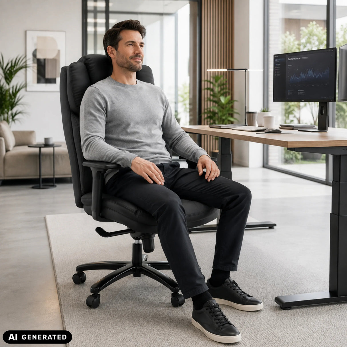 XXL Pullmann Gen2 swivel chair in black faux leather with high backrest and armrests by hjh OFFICE
