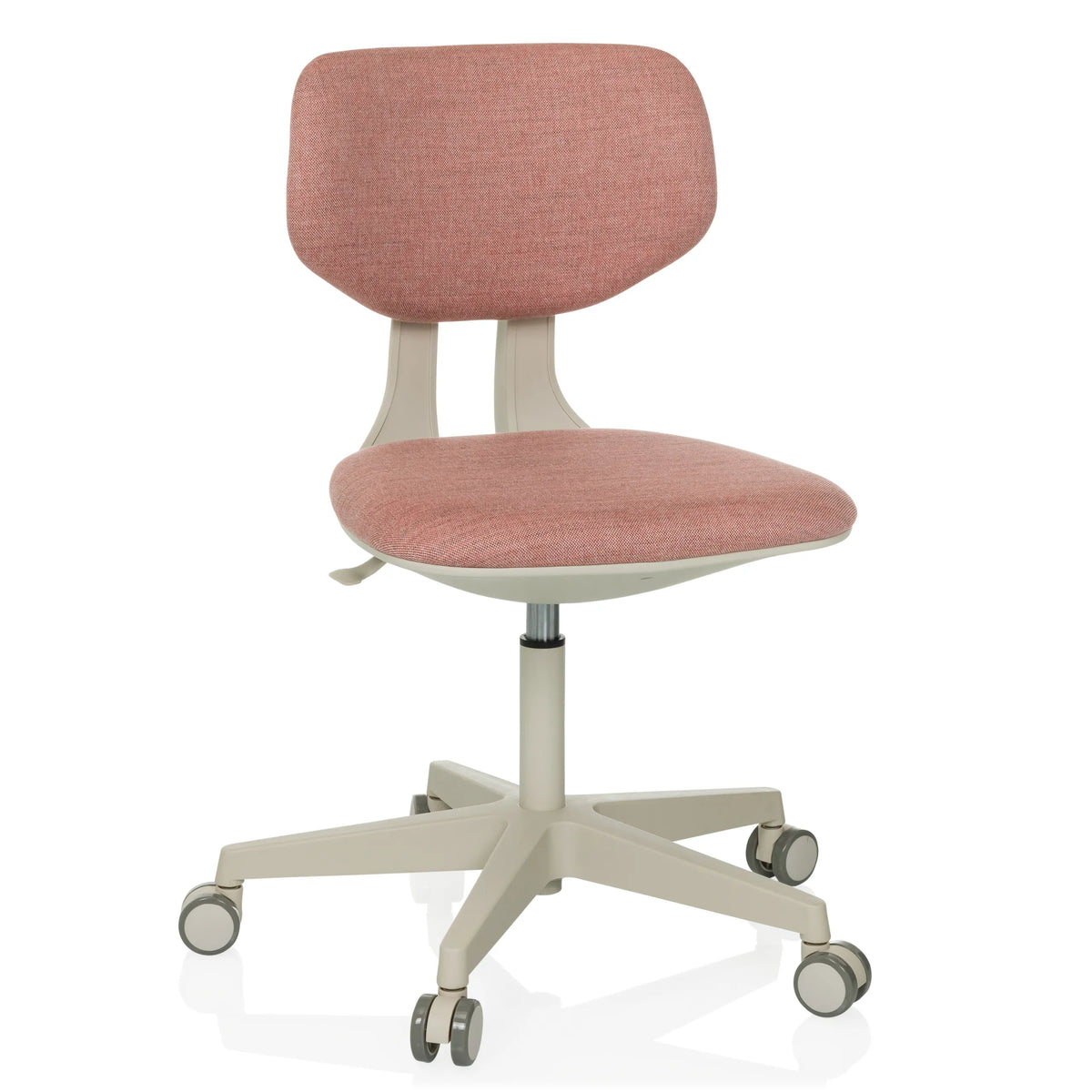 Pink Swivel Chair – Children KID CLASSIC with padded seat and five-caster base by hjh OFFICE – 360-degree view (front view 15°)