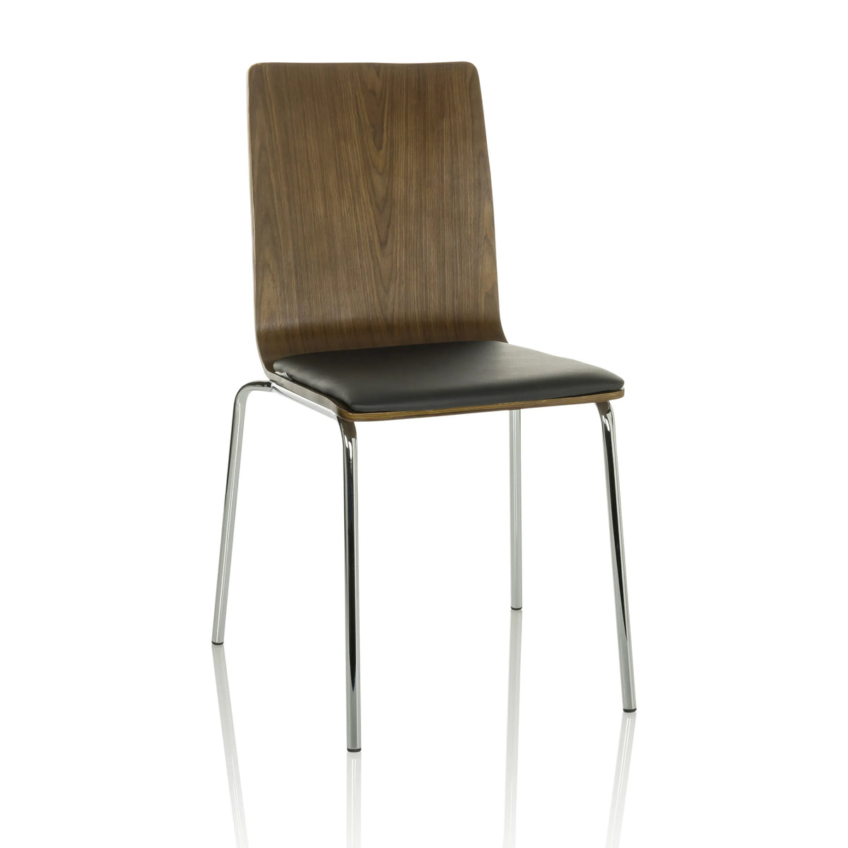 Black guest chair PERIA with brown wooden backrest and chromed legs by hjh OFFICE – 360-degree view (front view 15°)