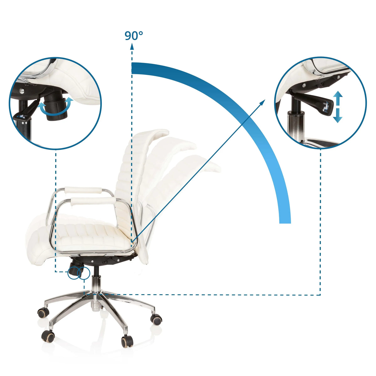 Adjustment mechanisms for seat height and 90° rotation of the ASPERA 10 Professional Executive Chair in cream white by hjh OFFICE
