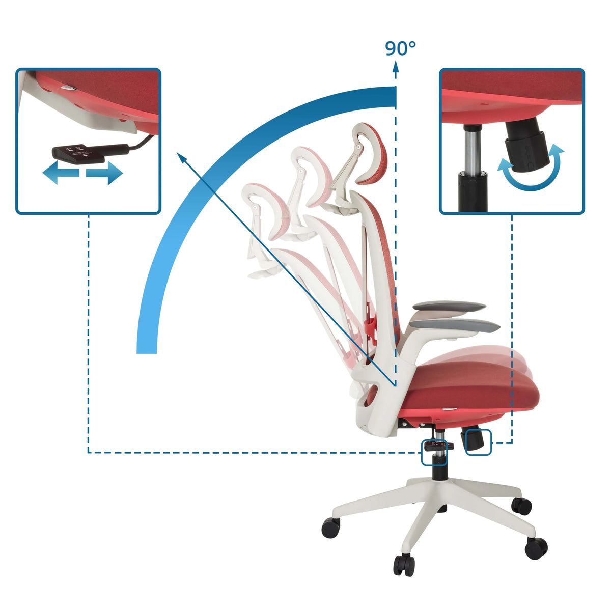 Adjustable backrest up to 90 degrees of the Professional Office Chair ARCEO WF by hjh OFFICE