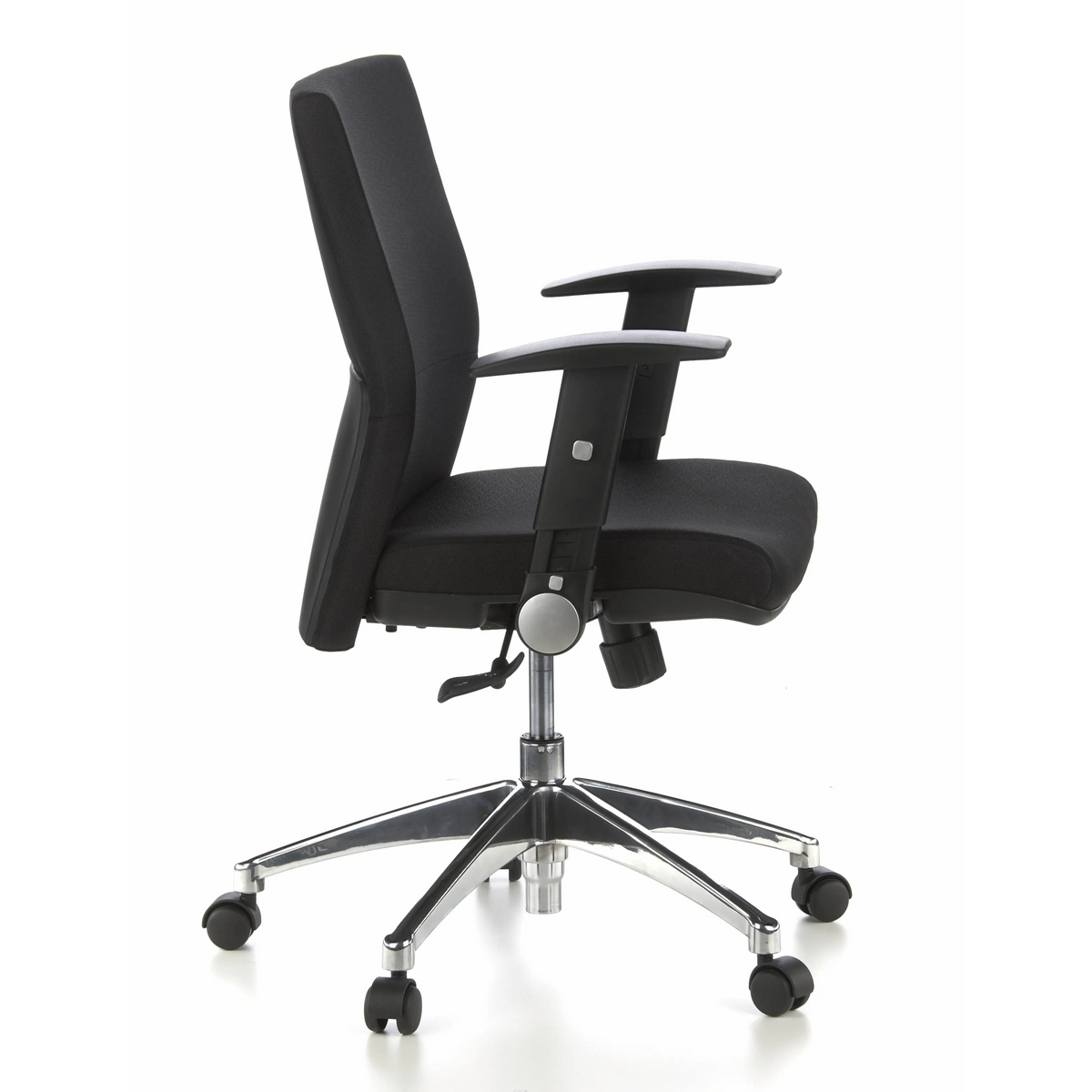 Black Professional Office Chair LAGUNA PRO with armrests and a five-caster base by hjh OFFICE – 360-degree view (side profile 80°)