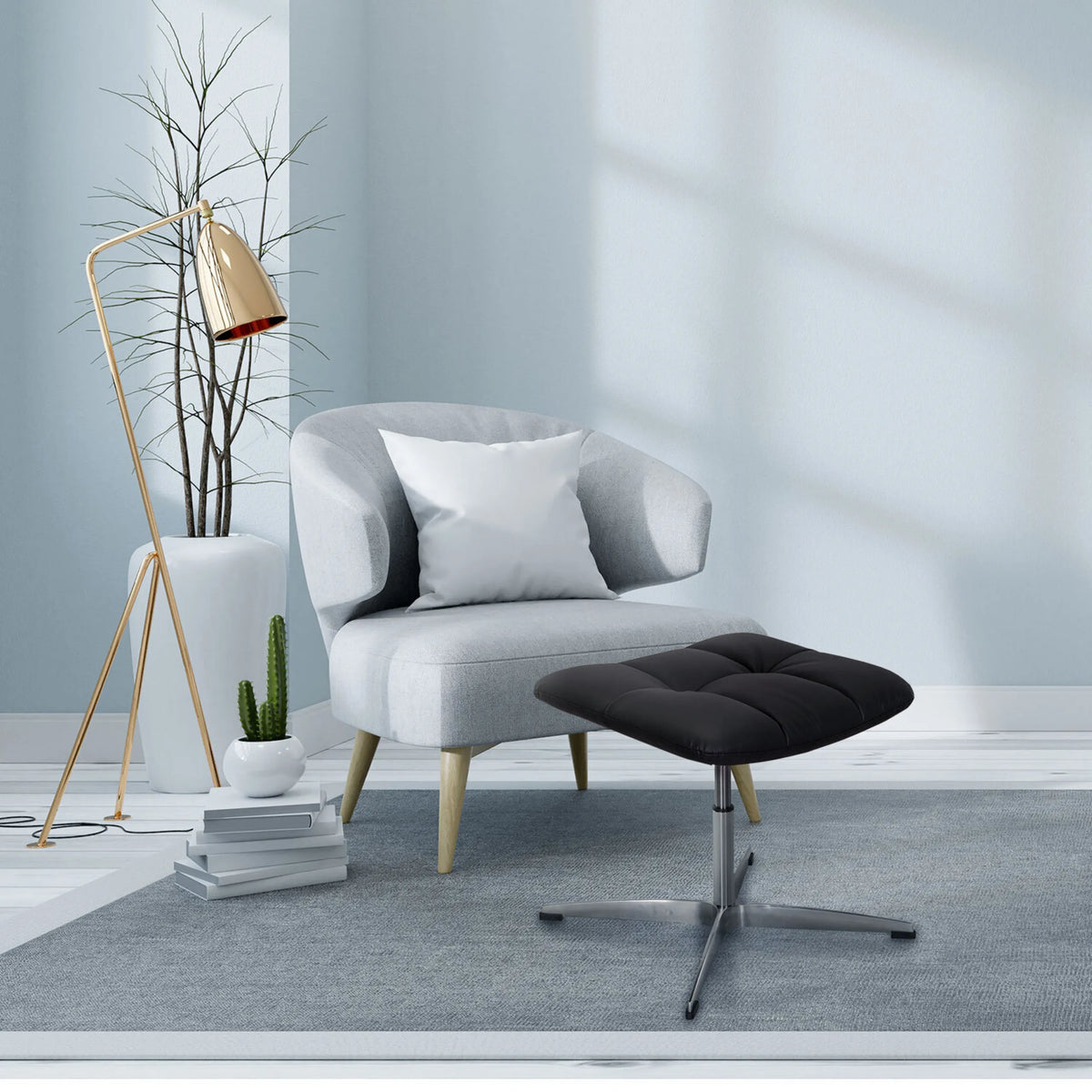 Black upholstered stool SARANTO made of faux leather with a four-star metal base by hjh OFFICE