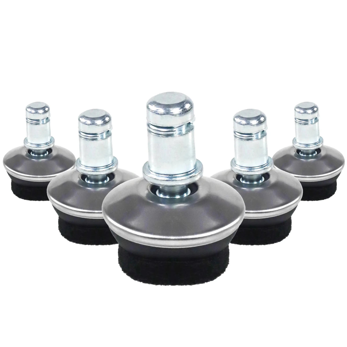 Five silver Chair glides 5 x STAND FZ with black felt pads for hard floors by hjh OFFICE