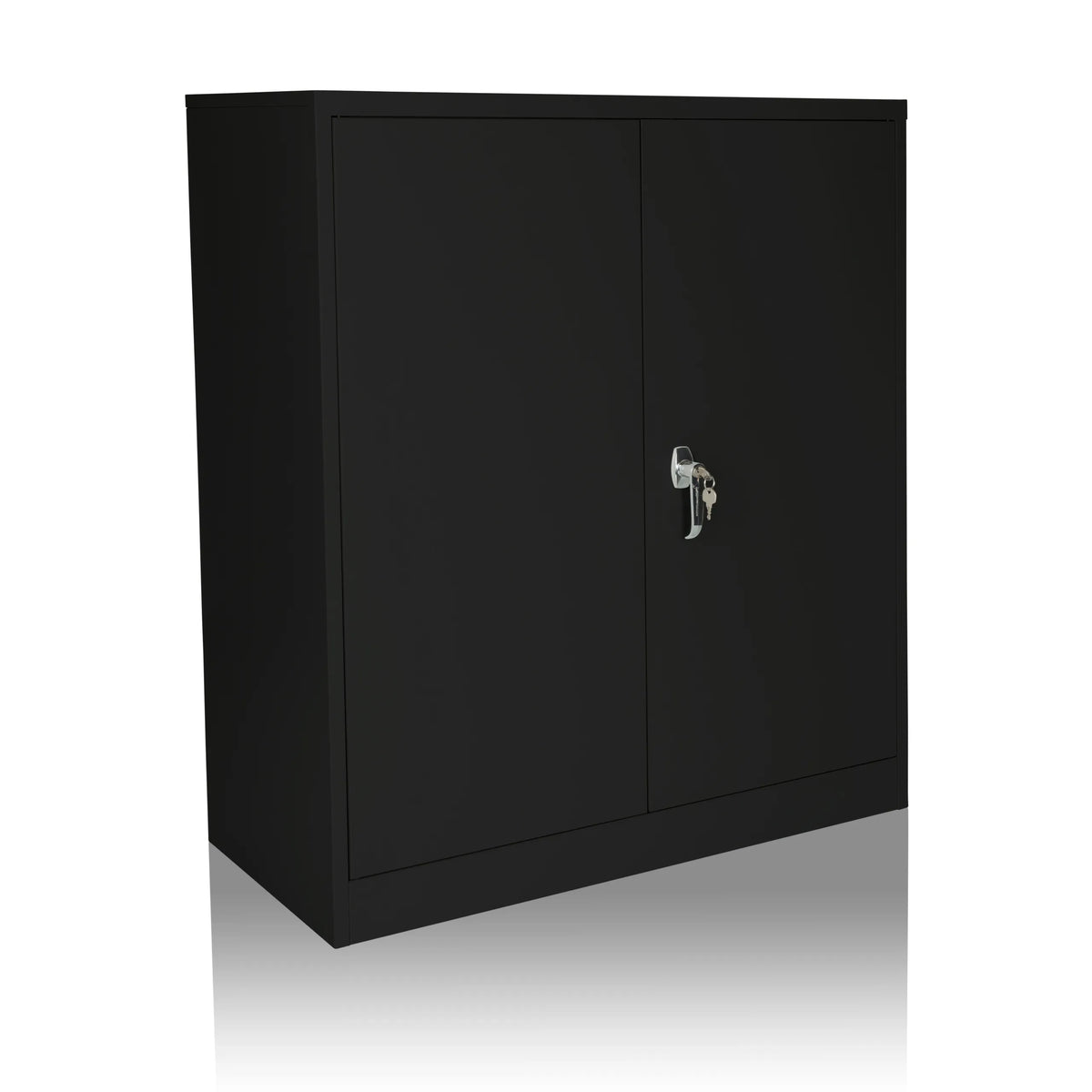 Black filing cabinet COLOR AS 105 with two doors and a silver handle by hjh OFFICE – 360-degree view (front three-quarter view 30°)