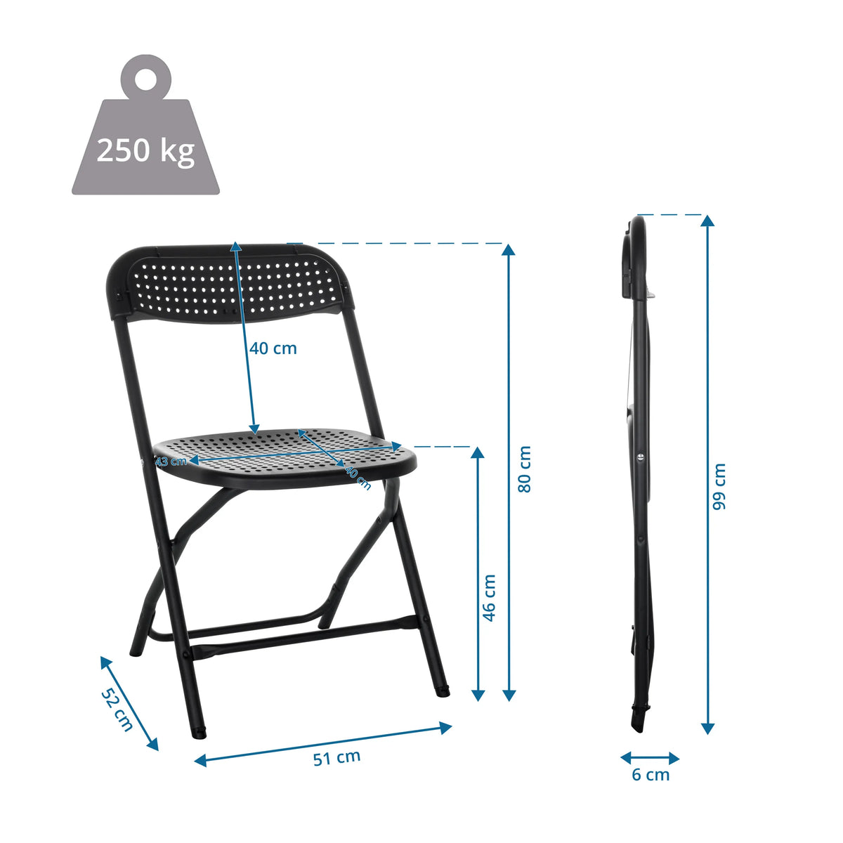 Dimensional drawing of the Outdoor chair TUDELA XXL PRO with a total height of 99 cm by hjh OFFICE
