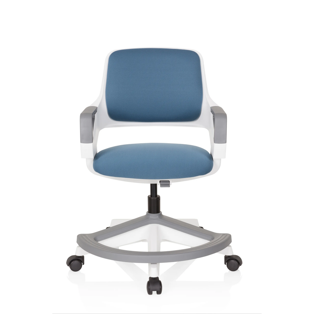 Blue-grey Swivel Chair – Children KID FLEX with armrests and five-caster base by hjh OFFICE – 360-degree view (front view 0°)