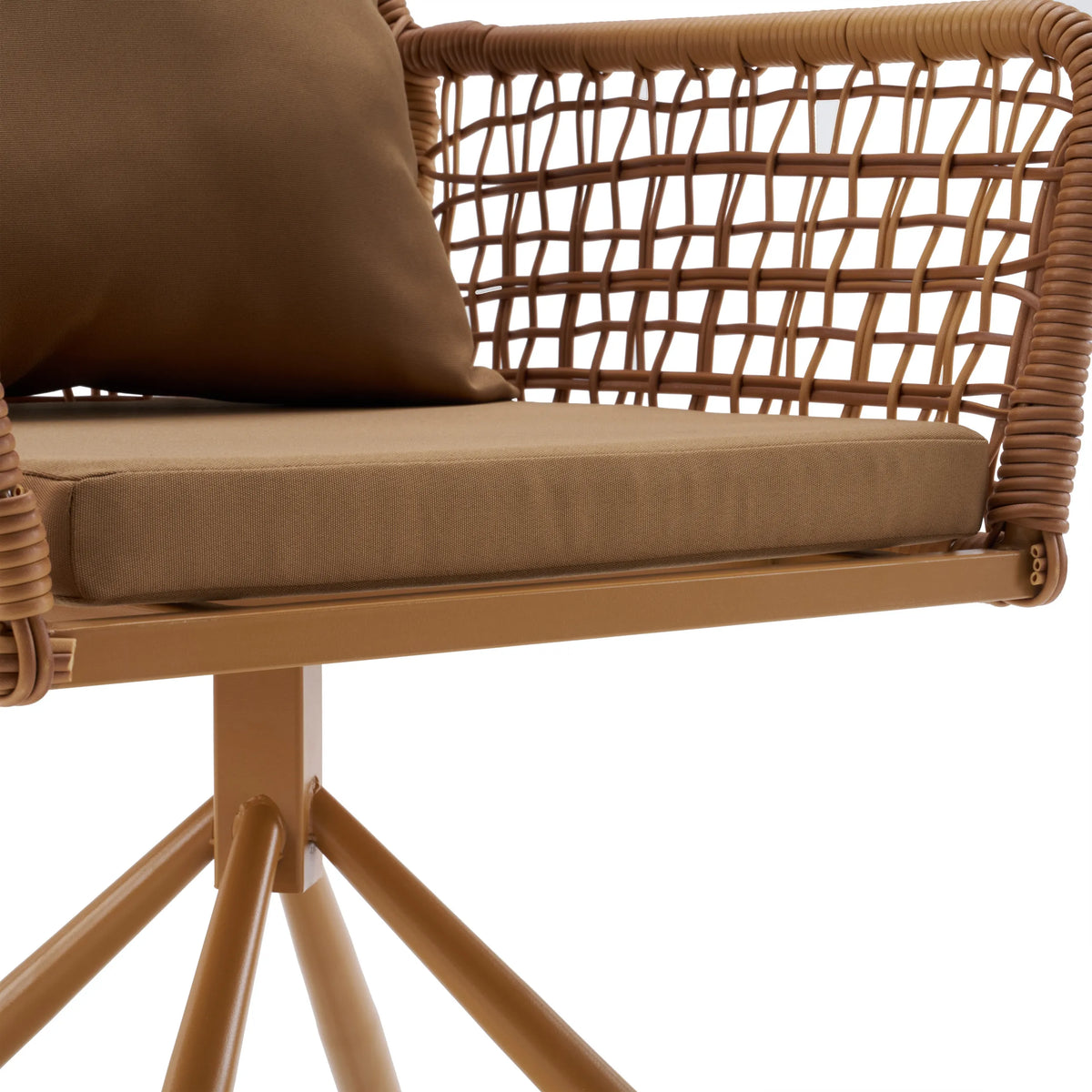 Woven armrest and seat of the Tavaro Korvik upholstered chair in brown by hjh LIVING