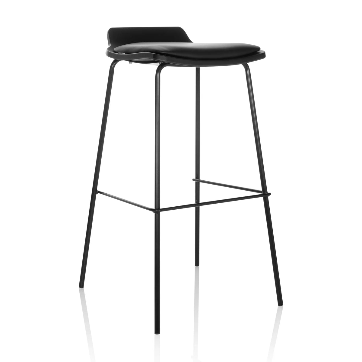 Black Bar stool LONSO 10 with padded seat and a footrest by hjh OFFICE – 360-degree view (front three-quarter view 30°)