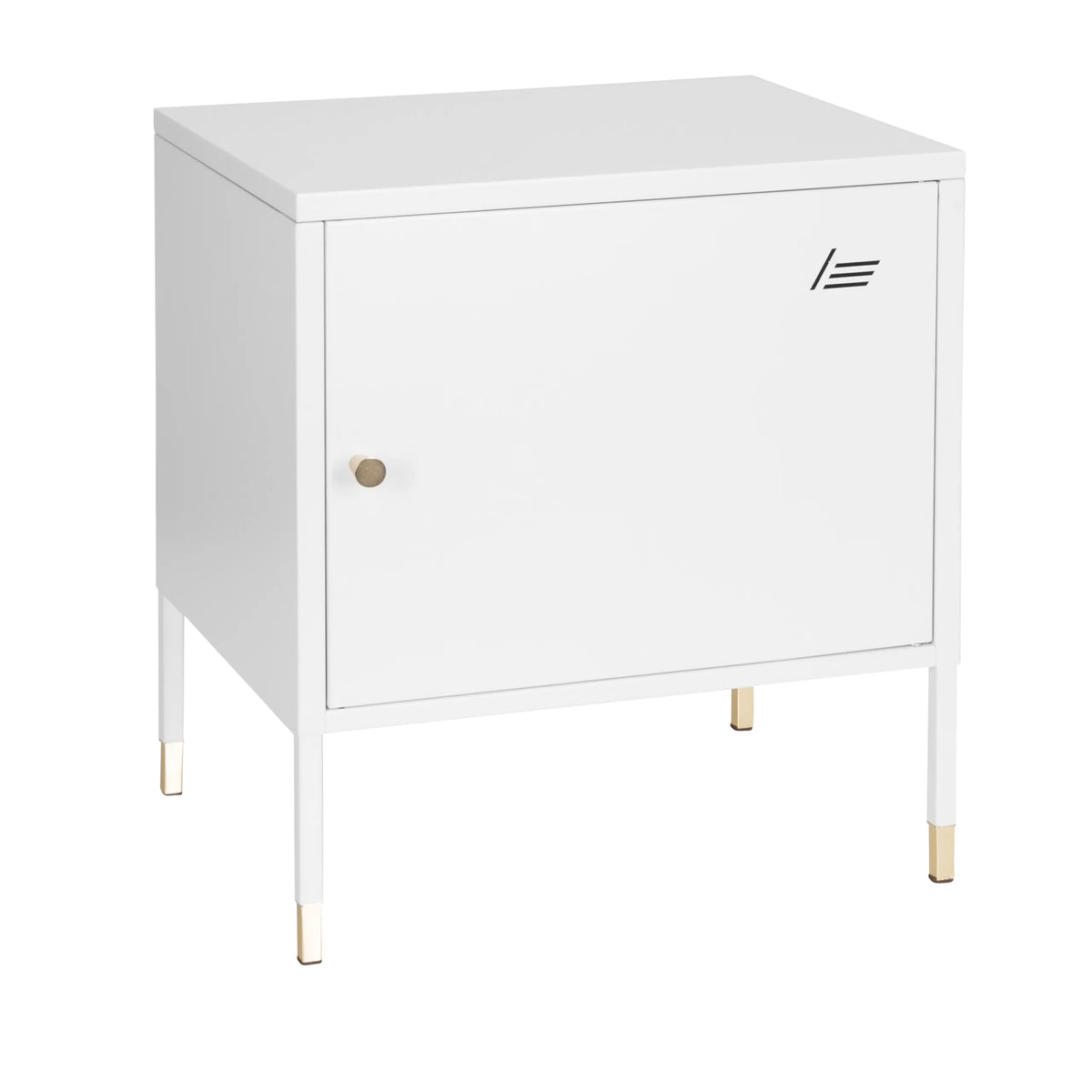 White office cabinet UMEO with one door compartment and gold-coloured feet by hjh OFFICE – 360-degree view (front view 20°)