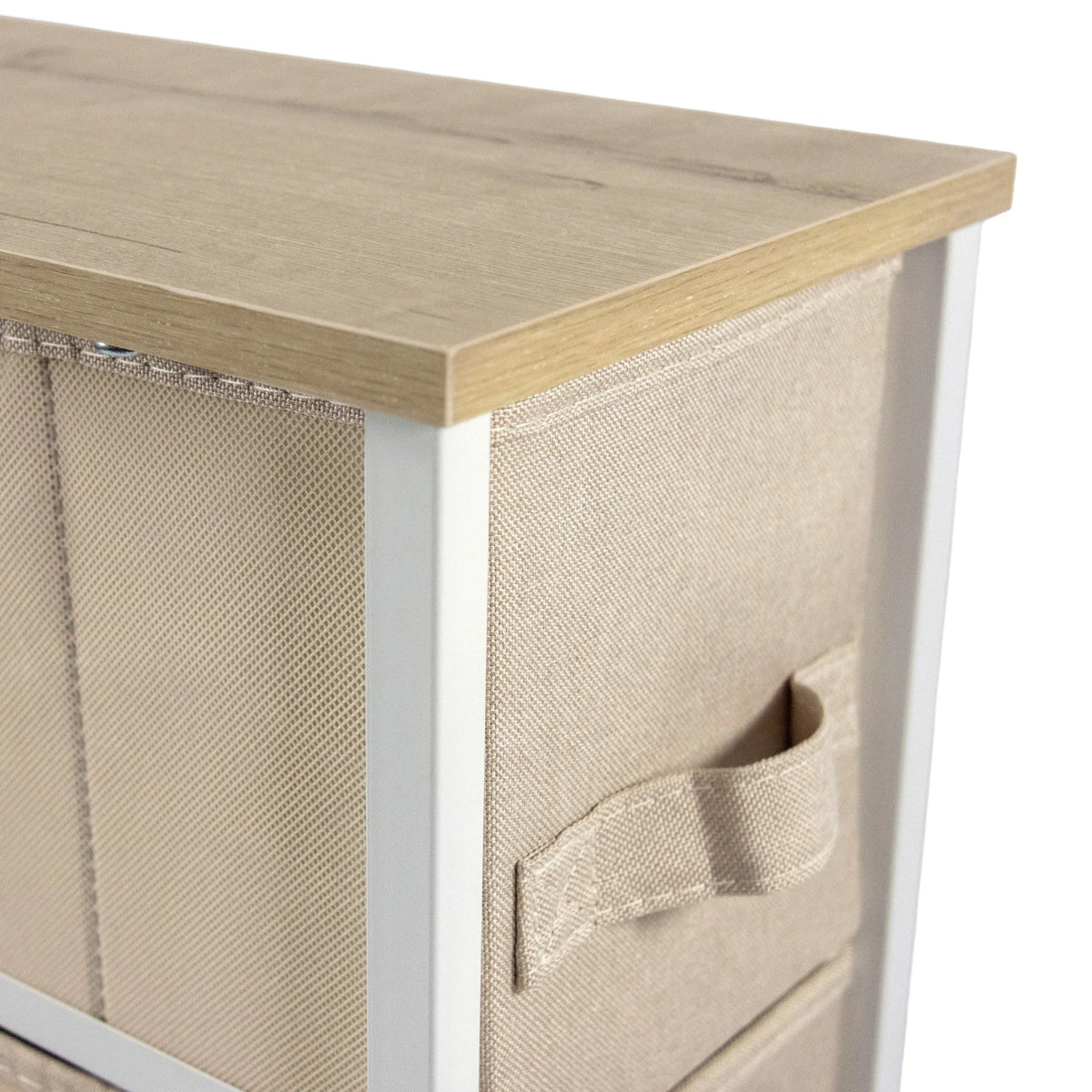 Beige fabric drawer with handle and wooden top of the Chest of drawers FOLDRESS S by hjh LIVING