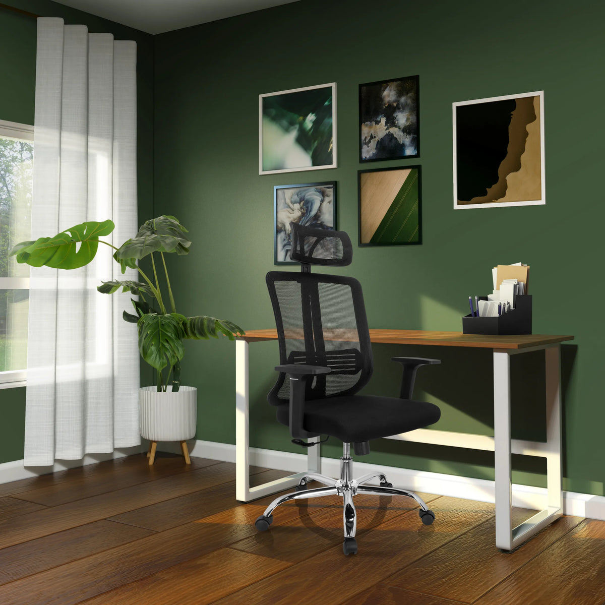 Black Home Office Chair ZH 200 with mesh back and headrest by hjh OFFICE