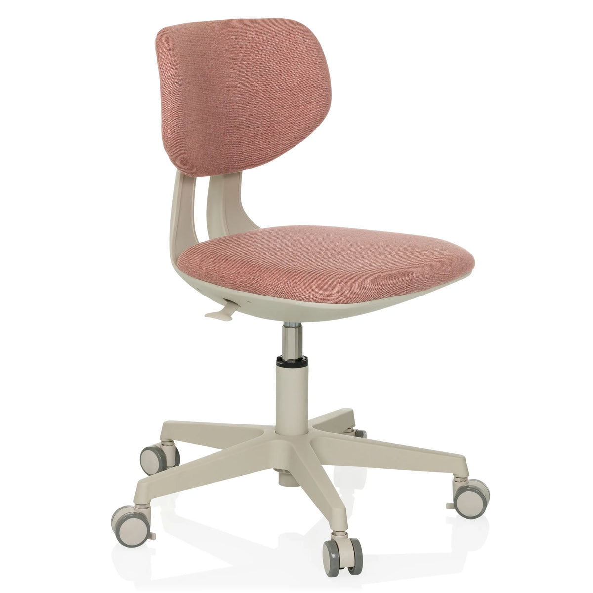 Pink Swivel Chair – Children KIDDY CLASSIC with padded seat and five-caster base by hjh OFFICE – 360-degree view (front three-quarter view 45°)
