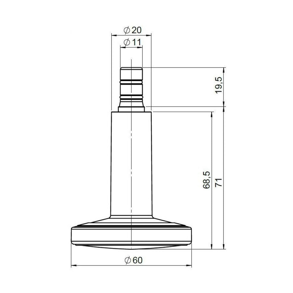 Technical drawing of the Chair glide STATO-M with a diameter of 60 mm by hjh OFFICE