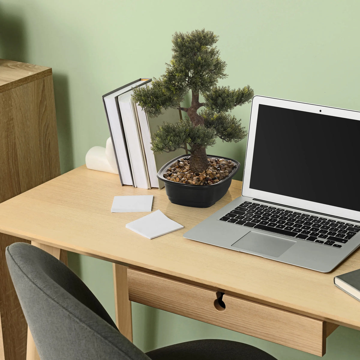 Artificial plant BONSAI as a small bonsai in a black pot on a desk by hjh OFFICE