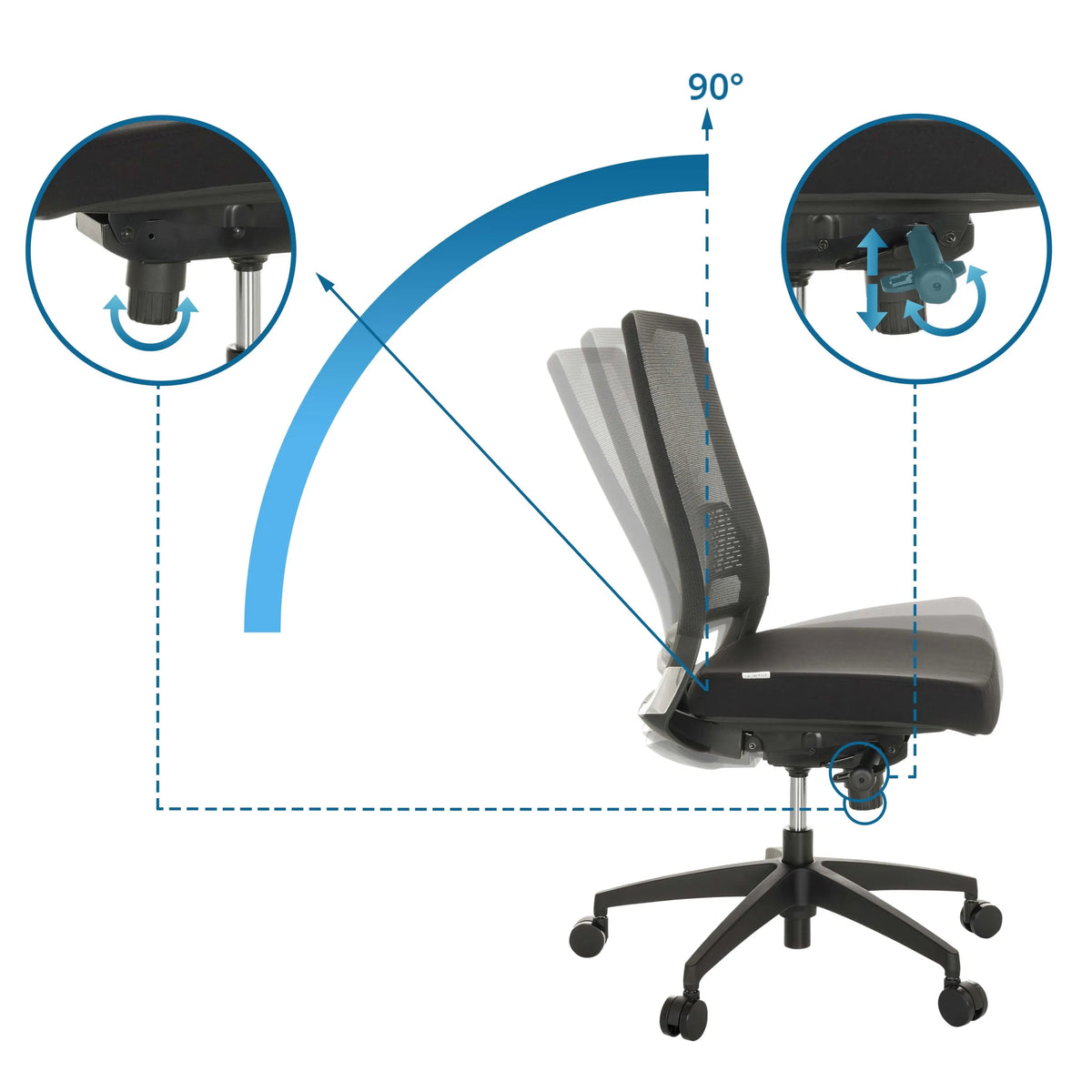 Adjustable backrest of the Professional Office Chair PORTO ECO I with a 90 degree tilt angle by hjh OFFICE